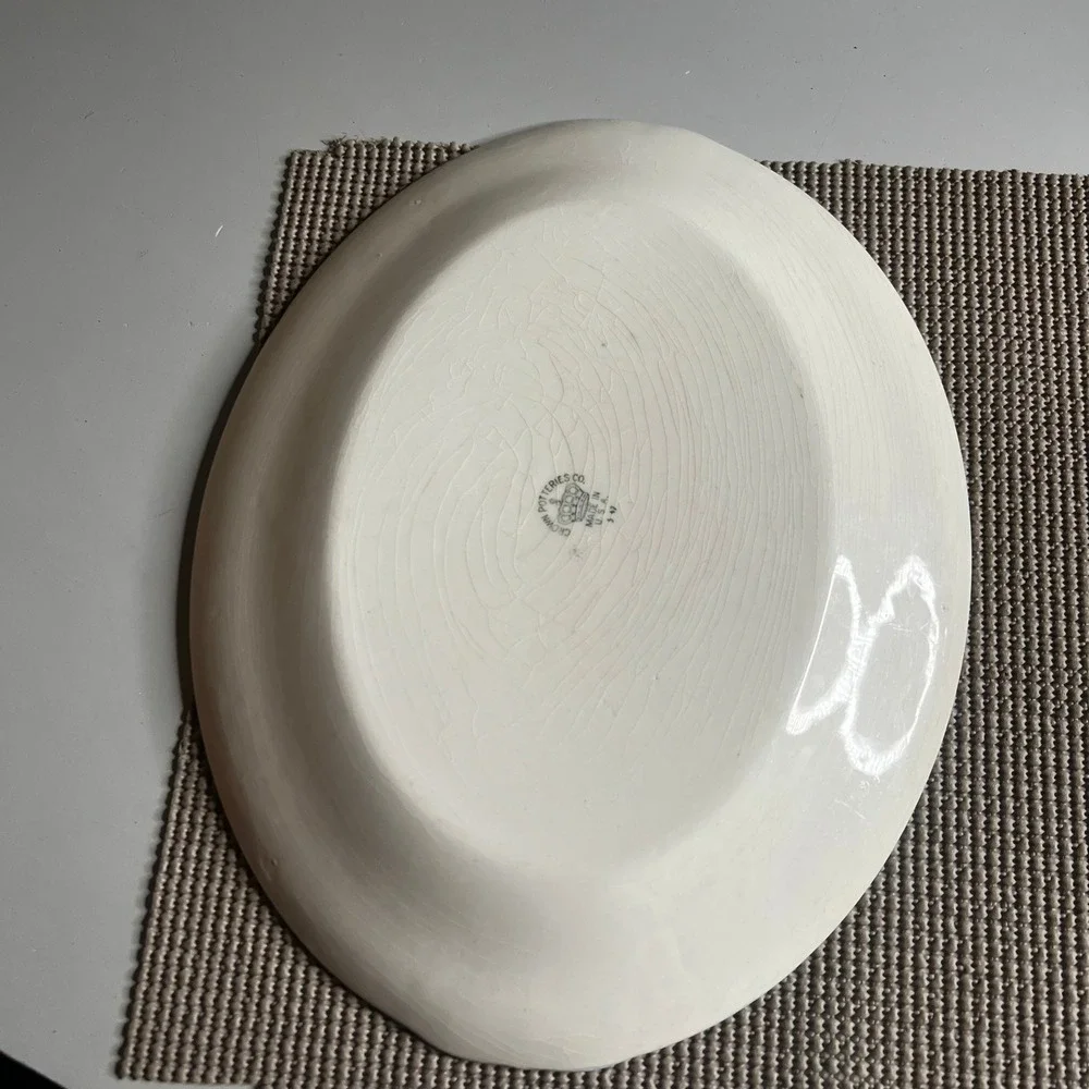 Vintage Crown Potteries Co Floral Oval Serving Platter Gold Trim Made in USA 13